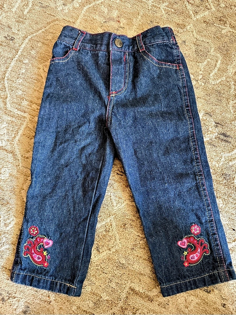 bt kids Girls paisley  Embroidered Jeans in Blue & Red Size 16M